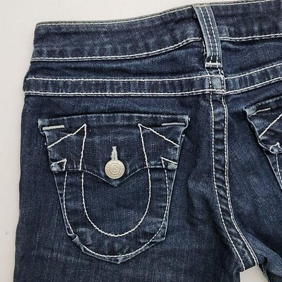True Religion Women's  Denim Skinny Dark Wash Blue Jeans White Stitch Size 27 - Picture 6 of 16